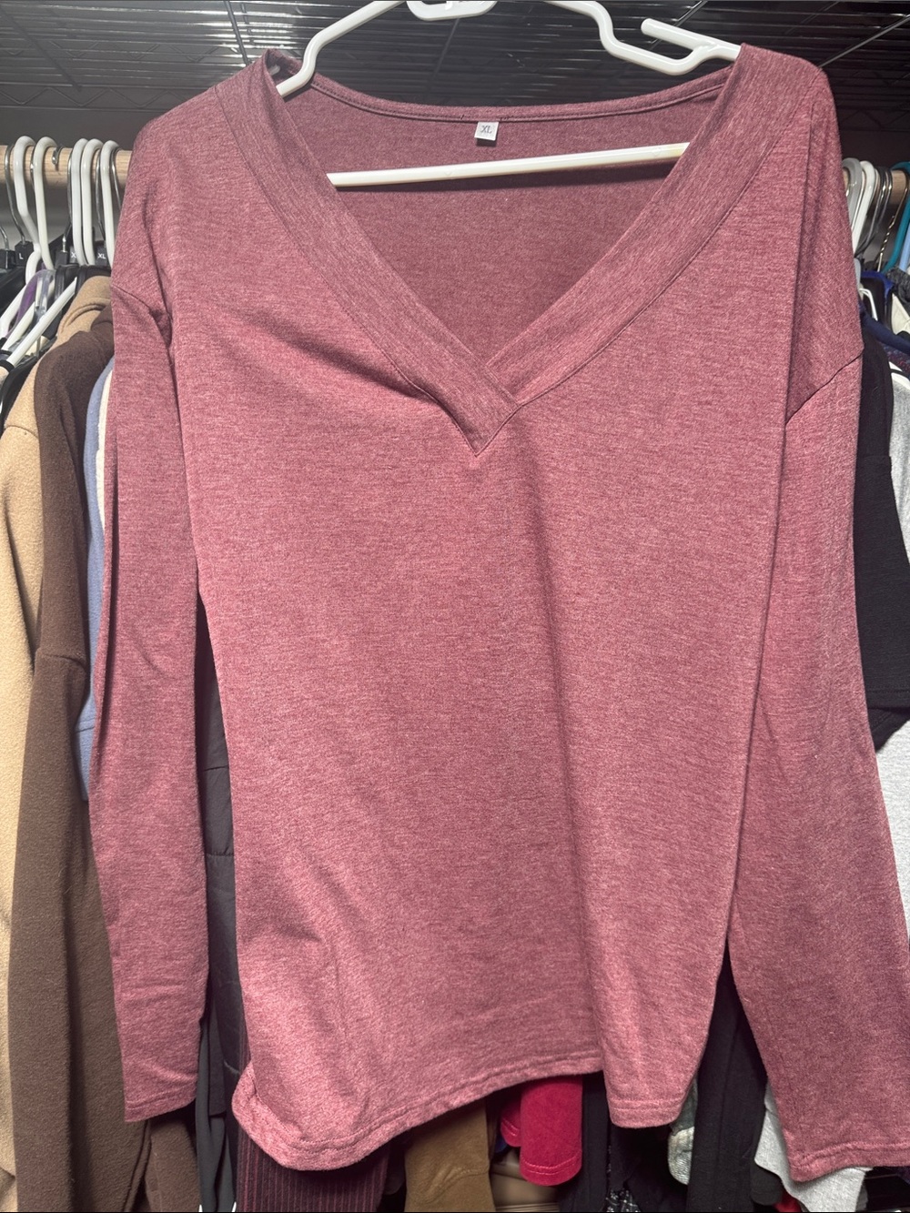 Cozy V-Neck Long Sleeve Top - Dusty Rose